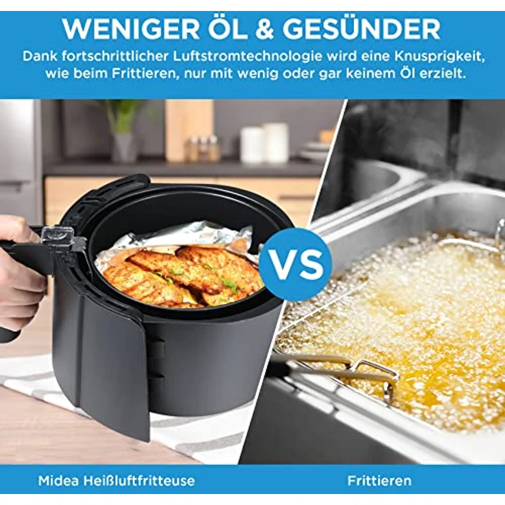 Midea MF-TN40D2 Airfryer XL, Heißluftfritteuse 4L,Dual Cyclone Technology, 90% Weniger Fett Heissluftfriteuse 1500W, 60min Timer, 200℃ Temperaturkontrolle, Automatischer Ausschaltfunktion,Schwarz – Bild 5