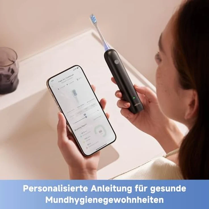 MOVA Fresh Pro 3DClean™ Elektrische Zahnbürste mit App, Schallzahnbürste für Erwachsene, 2 Bürstenköpfe und Reiseetui, 3-in-1-Ersatzbürstenkopf mit Halter, 30 Tage Akkulaufzeit, Schwarz – Bild 4