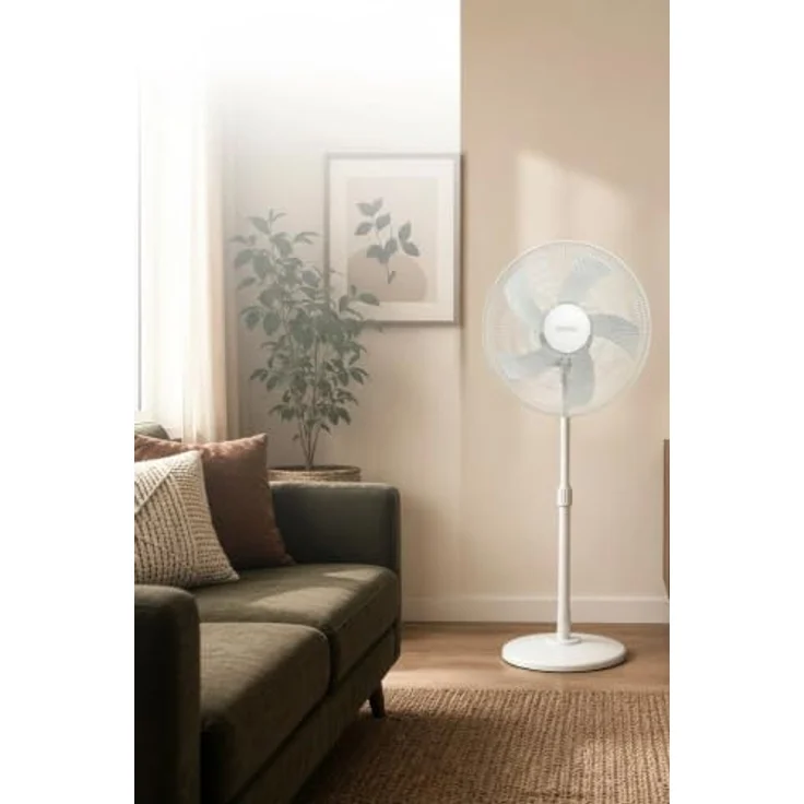 KUMTEL Standventilator KTF-350, 50 W, oszillierend, 5-Blatt-Rotor, geräuscharmer Betrieb, verstellbare Höhe, weiß – Bild 3