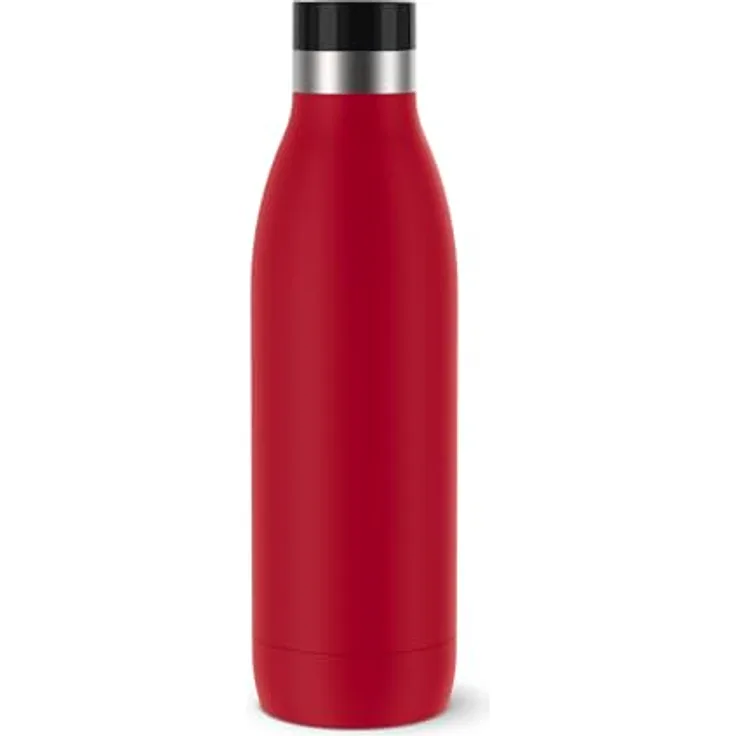 Emsa Bludrop Trinkflasche, 0,7 Liter, 100% dicht, Quick-Press Verschluss, 12h warm, 24h kühl, Edelstahl, Pulverbeschichtung, Dunkelrot, N31129