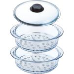Pyrex Doppelter Dampfkorb 20 cm mit Deckel aus Borosilikatglas, geeignet zum Dampfgaren, 2 Dampfkörbe