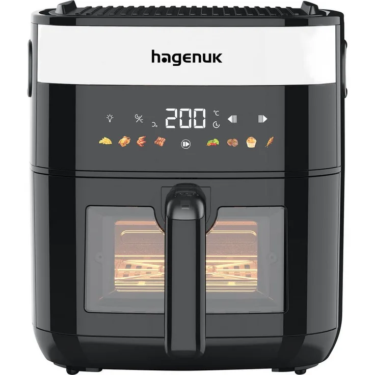 Hagenuk Heißluftfritteuse 2in1 mit Grillplatte, 2000 W, 5,5 Liter, 12 Programme, Cool-Touch-Gehäuse
