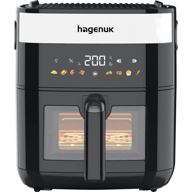 Hagenuk Heißluftfritteuse 2in1 mit Grillplatte, 2000 W, 5,5 Liter, 12 Programme, Cool-Touch-Gehäuse