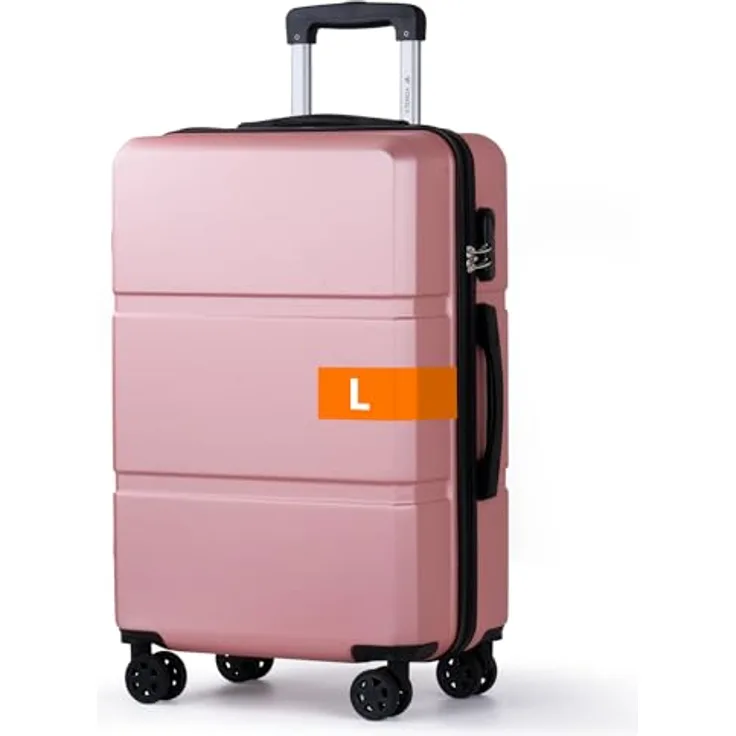 YONSLY Trolley Suitcase, Hartschalenreisekoffer mit 4 Rollen 360°, Zahlenschloss, Teleskopgriff (L, Roségold)