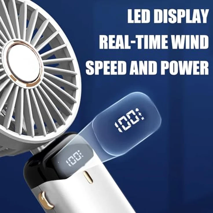 Jsdoin Handventilator, tragbarer Mini-Ventilator mit 5 Geschwindigkeitsstufen, wiederaufladbar, faltbar, USB, für Büro und Outdoor, Weiß – Bild 2