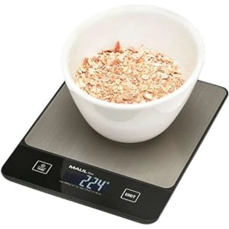 MAUL Küchenwaage MAULlibra, 5000 g Tragkraft, bruchsicheres Kunststoffgehäuse, schwarz, mit benutzerfreundlicher Tastenführung und LCD-Display – Bild 3
