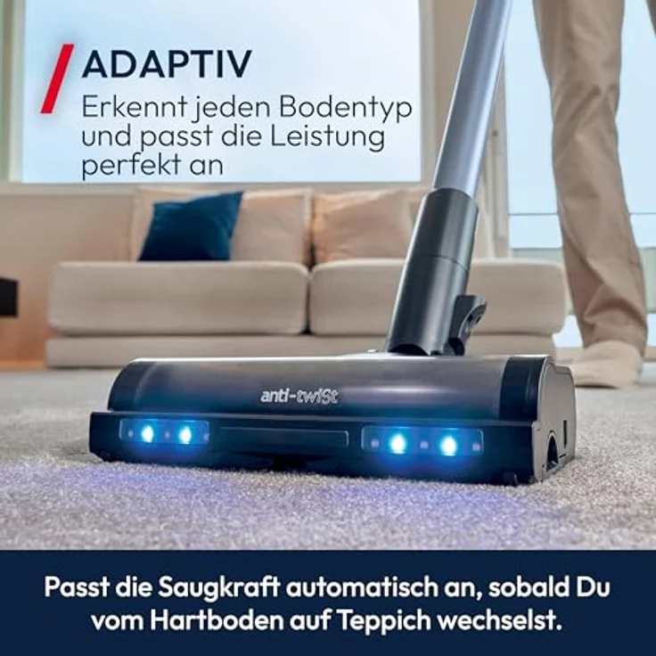 Hoover HF6 Akkustaubsauger [HF610H], kabelloser Hand- und Stielstaubsauger mit 250 AW Saugleistung, bis zu 100 Minuten Laufzeit, Bodensensor und Anti-Twist Bürstenrolle – Bild 3