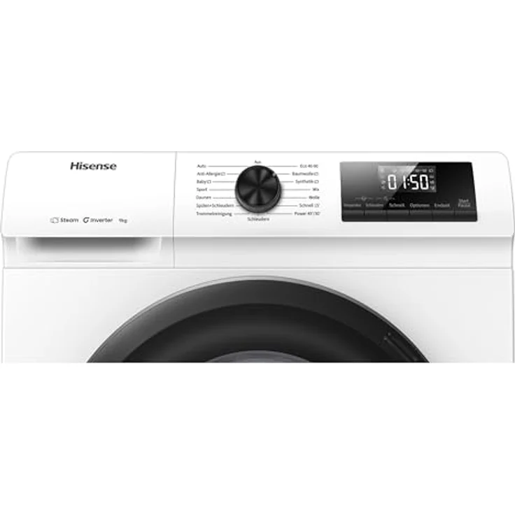Hisense WF-1-Q-9041-BW, 9 kg Waschmaschine mit Energieeffizienzklasse A, Dampfwäsche und 15-Minuten-Programm, weiß – Bild 6