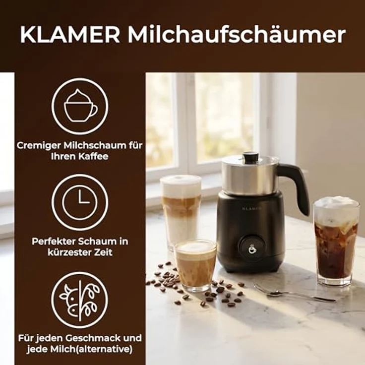 KLAMER Milchaufschäumer 400 ml, 7 Programme für Milchschaum und Babymilch bis 42°C, Edelstahl – Bild 2