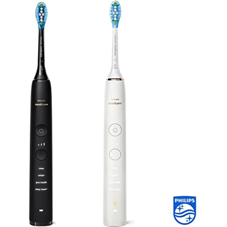Philips Sonicare DiamondClean 9000 Elektrische Zahnbürste Doppelpack - 2 Schallzahnbürsten, 1 Ladeglas, 4 Premium Bürstenköpfe, neue Generation, schwarz & rosé-gold, 2 Handstücke (Modell HX9914/61) – Bild 2