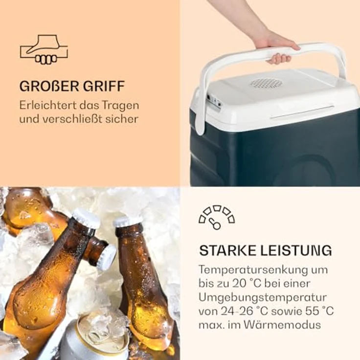 Klarstein BeerBelly 29 Thermoelektrische Kühlbox, Energieeffizienzklasse F, 29 Liter, Kühl-& Warmhaltefunktion, USB-Port, ECO-Modus, Blau – Bild 6