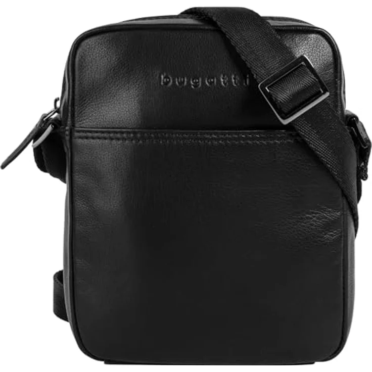 bugatti Umhängetasche CLIFF, echt Leder, schwarz, 21 cm x 16 cm x 5 cm, verstellbarer Schultergurt, Smartphonefach bis 6,7 Zoll – Bild 1