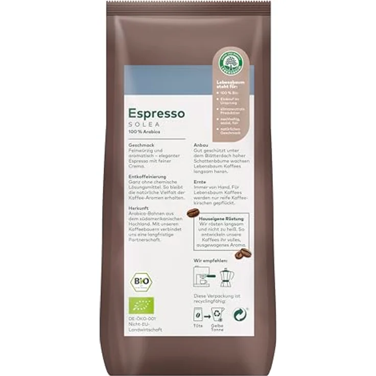 Lebensbaum Solea Espresso Entkoffeiniert, gemahlen, 250 g – Bild 3