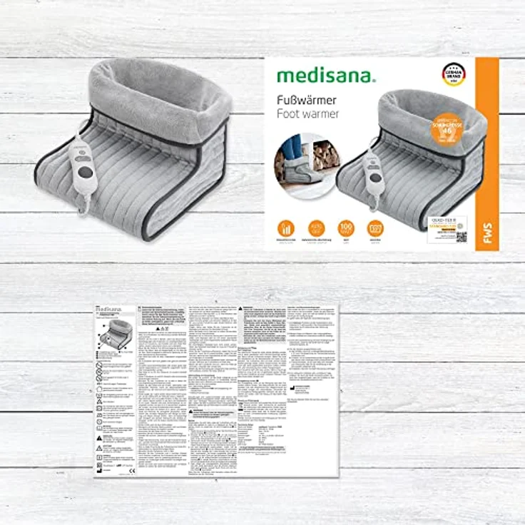 medisana FWS Fußwärmer, elektrische Fußheizung, 3 Temperaturstufen, Abschaltautomatik, Überhitzungsschutz, flauschig waschbarem Innenfutter, für Schuhgröße bis 46 – Bild 6