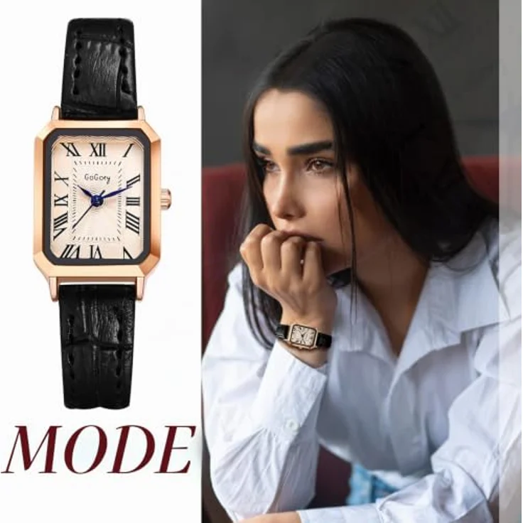 JewelryWe Damen Analog Quarz Armbanduhr mit römischen Ziffern, rechteckigem Gehäuse und schwarzem Lederarmband, wasserdicht – Bild 4