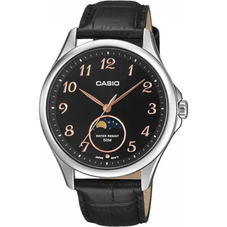 Casio MTP-M110L-1AV, Timeless Collection Mondphasen Uhr mit analogen 3 Zeigern und präziser Zeitmessung
