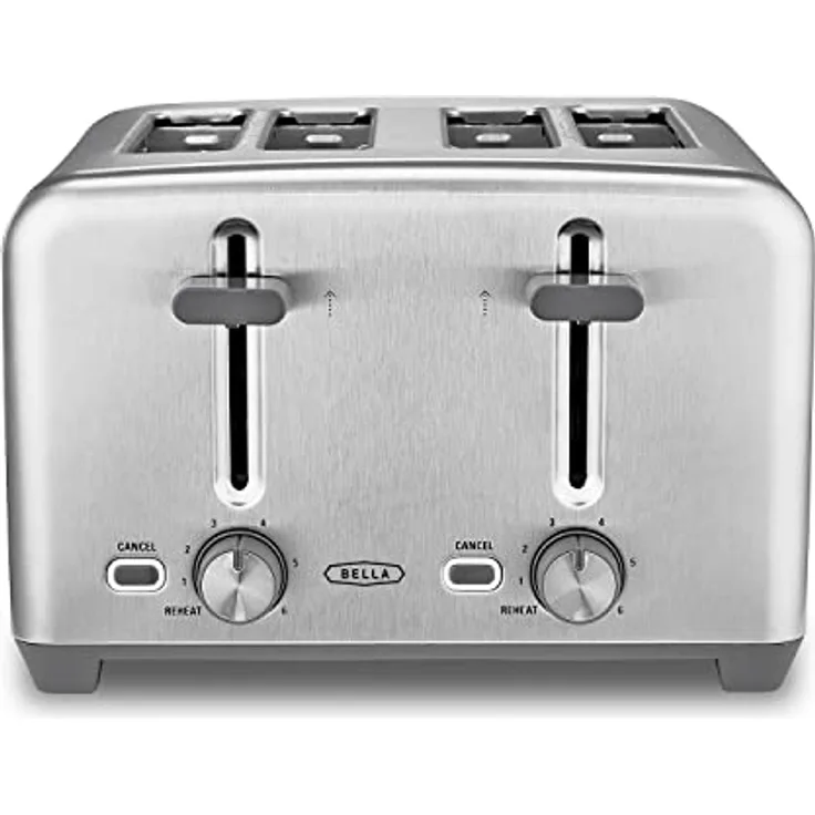 BELLA 4-Scheiben-Toaster mit extra breiten Toastschlitzen und herausnehmbarem Krümelfach – 6 Bräunungsstufen, Abschaltautomatik und Aufwärmfunktion – Toastbrot, Bagel und Waffeln