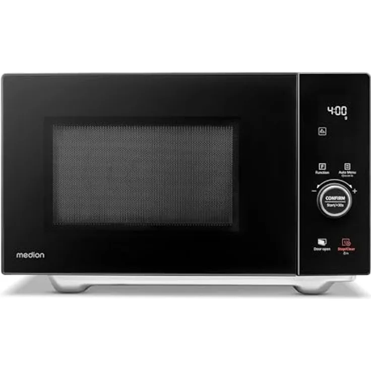 MEDION Mikrowelle mit Grill und Heißluft (25 Liter, 900 Watt, 1100 Watt Obergrill & 500 Watt Untergrill, 2100 Watt Heißluftfunktion, 11 Programme, 10 Leistungsstufen, Edelstahl, MD12041) schwarz