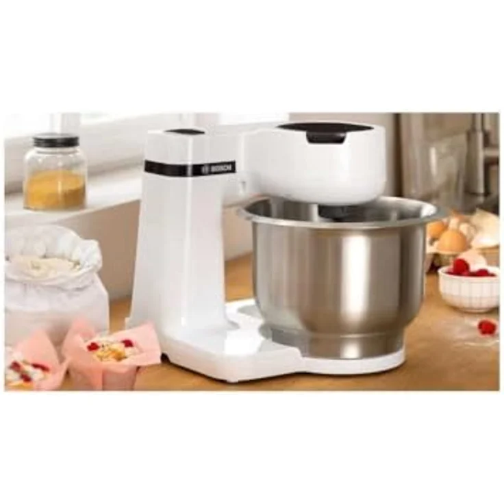 Bosch MUMS2EW20 Küchenmaschine, 700W, 3,8L Schüssel, 4 Arbeitsstufen, inkl. Standmixer, Durchlaufschnitzler, weiß – Bild 3