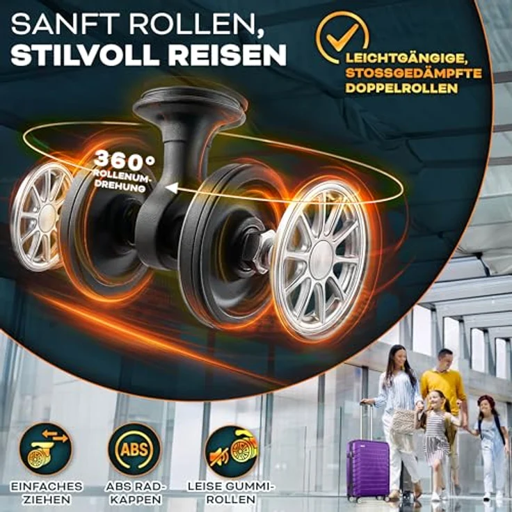 tillvex® Reisekoffer Set 4-TLG. Hartschalenkoffer S-M-L-XL mit Gepäckwaage, 8 Koffergurten, 4 Kofferanhängern, TSA Schloss, lila – Bild 3