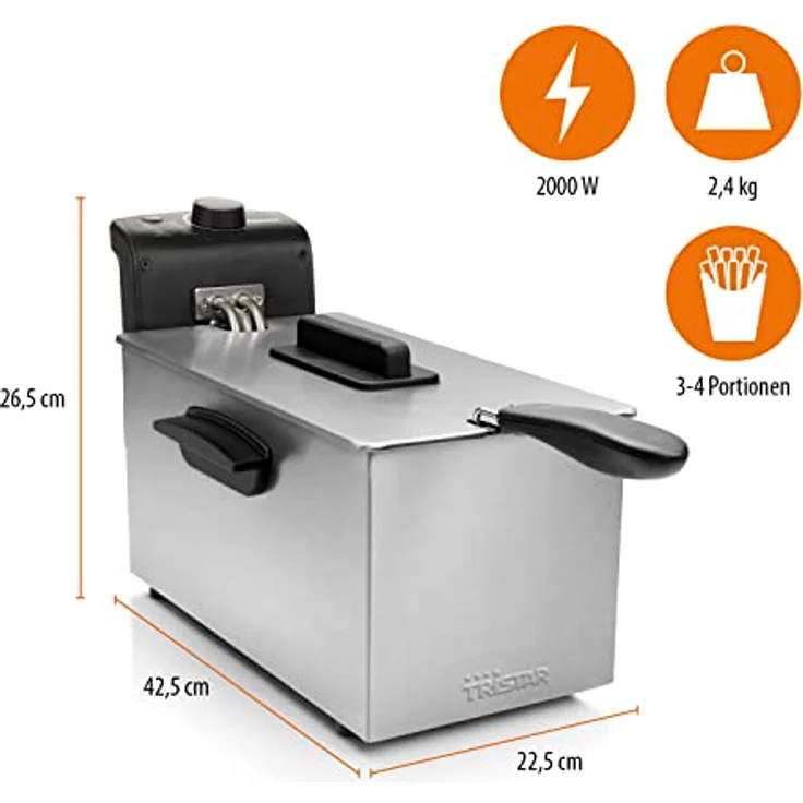 Tristar FR-6946 Fritteuse, 2000 Watt, 3 L Öl-Fassungsvermögen, LED-Display, Edelstahl, Grau – Bild 3