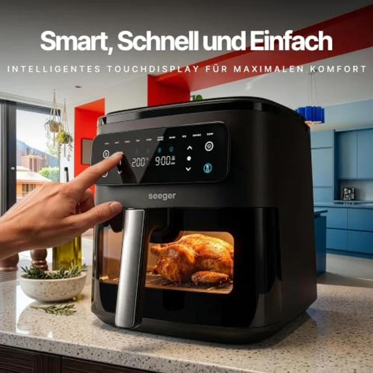 SEEGER SteamFry Heißluftfritteuse mit Dampffunktion, 7 Liter, 8 automatische Kochprogramme, Sichtfenster – Bild 5
