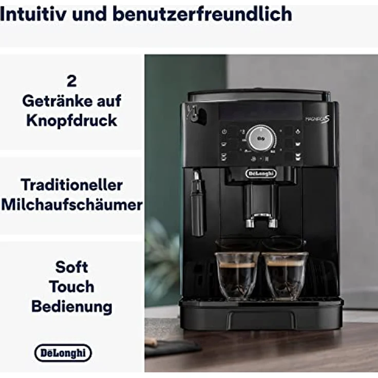 De'Longhi Magnifica S ECAM11.112.B, Kaffeevollautomat mit Milchaufschäumdüse für Cappuccino, mit Espresso Direktwahltasten und Drehregler, 2-Tassen-Funktion, Schwarz – Bild 2
