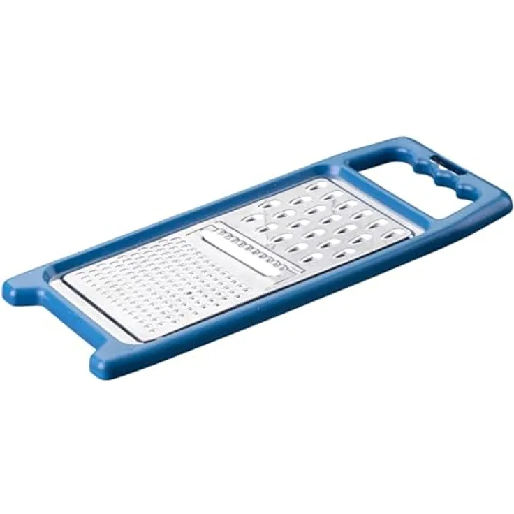 FACKELMANN Universalreibe Essential, Multifunktionale Küchenreibe mit 3 Reibeflächen, rostfreier Edelstahl, Antirutsch-Füße, dunkelblau/silber