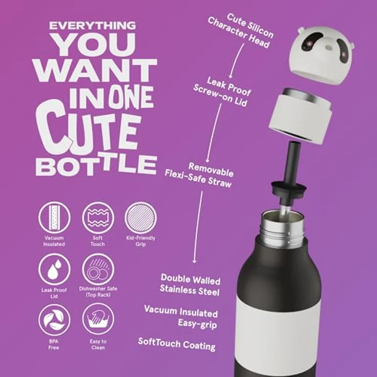 ASOBU Besties Trinkflasche, Kindertrinkflasche mit Strohhalm, 460ml, auslaufsicher und doppelwandig isoliert, BPA-frei – Bild 3