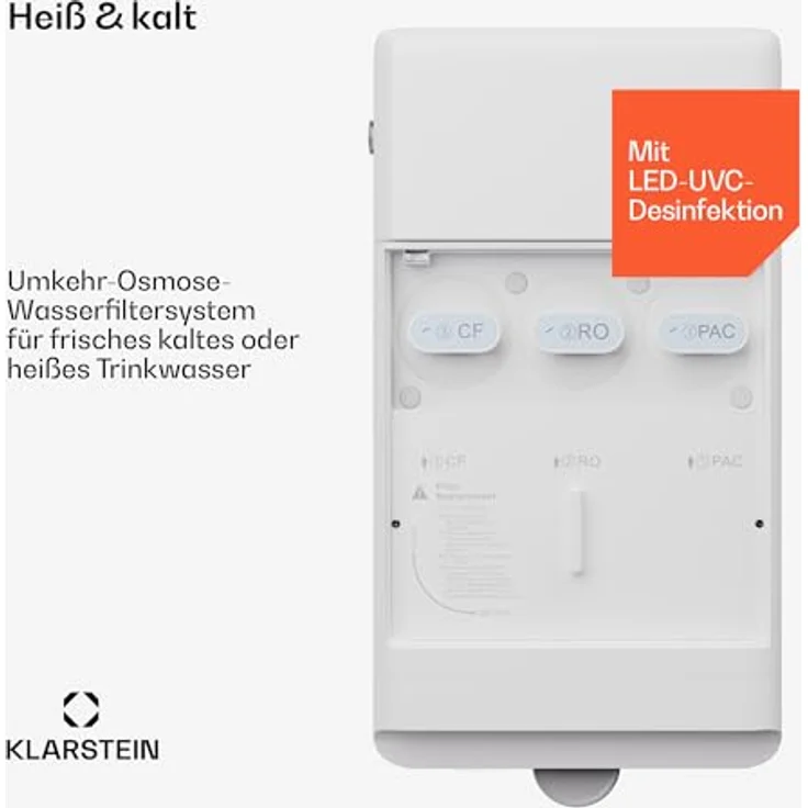 Klarstein AquaLine Osmose-Wasserfilter-System für Umkehrosmose, 6L Auftisch Wasserfilter-System mit Wasserstoff-Ionisator & Heißwasserfunktion, 5-Stufige Filtration, 3 Filter, RO-Umkehrosmoseanlage – Bild 2