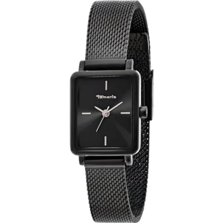 Tamaris Damenuhr - Elegante Armbanduhr mit schmalem, selbstkürzbaren Edelstahl-Meshband, 23 mm, wasserdicht bis 3ATM, schwarz – Bild 2