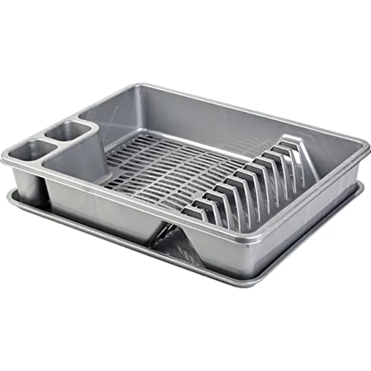 Engelland Abtropfgestell, Abtropfgitter, Farbe: Silber-Grau, Geschirrständer, Küche, Abtropfschale, Geschirrkorb, Abtropfkorb, aus Kunststoff, für bis zu 11 Teller, L 42 x B 32,5 x H 8,5 cm