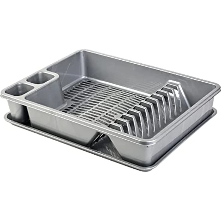 Engelland Abtropfgestell, Abtropfgitter, Farbe: Silber-Grau, Geschirrständer, Küche, Abtropfschale, Geschirrkorb, Abtropfkorb, aus Kunststoff, für bis zu 11 Teller, L 42 x B 32,5 x H 8,5 cm – Bild 1