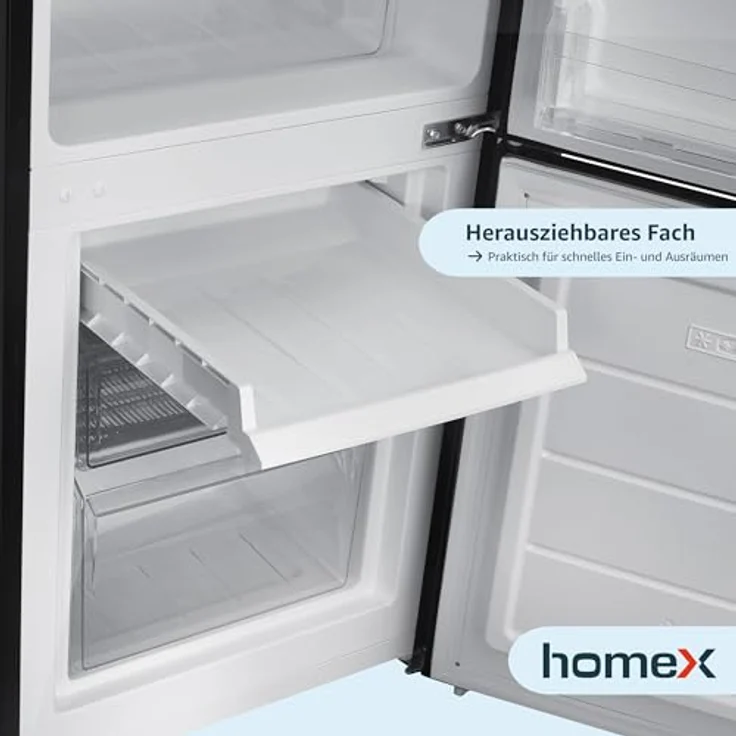 homeX CFS1110-B Kühlschrank mit Gefrierfach, freistehende Kühl-Gefrierkombination mit 173 Litern Nutzinhalt, energieeffizient und leise, schwarz – Bild 7