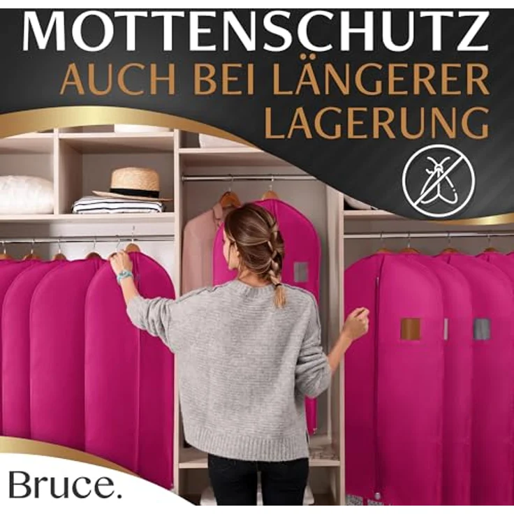 Bruce.® Kleidersack Kurz 100x60 cm, atmungsaktive Kleiderhülle in Fuchsia, Schutz vor Staub und Motten – Bild 5