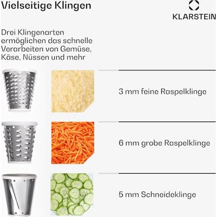 Klarstein Chiara Salat-Aufsatz - Küchenmaschine Zerkleinerer mit Edelstahlklingen, 3 Klingenoptionen, kompaktes Design, einfach zu reinigen, kompatibel mit Chiara Küchenmaschine – Bild 3