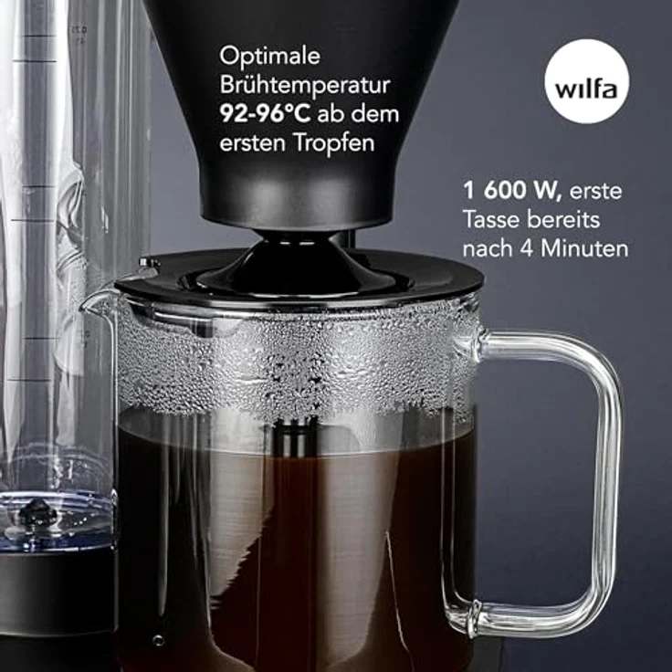 Wilfa PERFORMANCE COMPACT Filterkaffeemaschine - 1600W – 1L Wassertank - doppelwandiger Filterhalter - anpassbare Durchlaufgeschwindigkeit - Warmhaltefunktion - Tropfstopp & Auto-Abschaltung (schwarz) – Bild 5