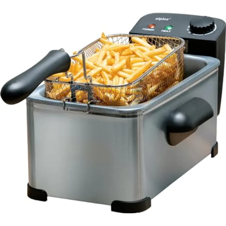 alpina Fritteuse 3 Liter, 2000 W, einstellbare Temperatur, herausnehmbarer Korb, Silber – Bild 1