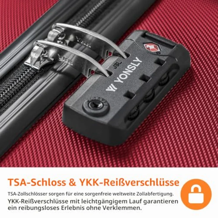 YONSLY Gepäck Suitcase, Hartschalen-Reisekoffer mit TSA-Schloss, YKK-Reißverschluss, 360° Lenkrollen, Teleskopgriff, XL, Rot – Bild 4