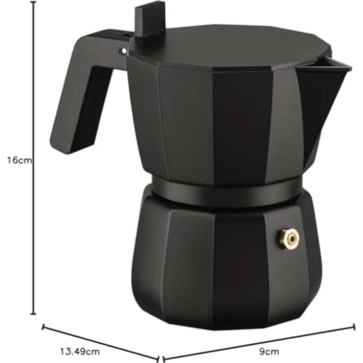 Alessi Espressokocher Moka Schwarz für 3 Tassen, 0,15l Kaffeekanne, italienisches Design, optimal für Espresso-Liebhaber – Bild 4