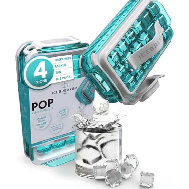 ICEBREAKER POP 2.0, Silikon Eiswürfelform mit Deckel, hygienisch und platzsparend, 18 Eiswürfel, auslaufsicher