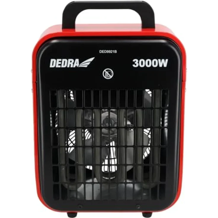 Dedra DED9921B Elektrischer Heizlüfter 3kW, Thermostat, Überhitzungsschutz, drei Betriebsarten, stufenlose Temperaturregelung, Metallgehäuse, rot, für Räume bis ~ 40m2 – Bild 2