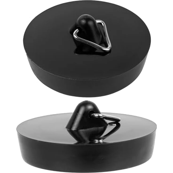 Universal Stöpsel für Spülen, Waschbecken, Duschen und Waschtische, Ø 44 mm - 42 mm Oberseite auf Unterseite, 2er Set, schwarz, Gummi, Ablauf Stopfen – Bild 2