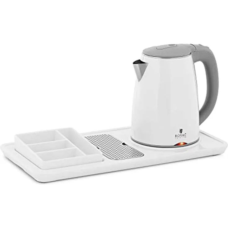 Royal Catering RC-HKS02 Professioneller Hotel-Wasserkocher weiß 1,2 L 1800 W mit Kaffee- und Teestation Kaffeestation Teestation Teestation mit Wasserkocher