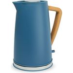 SCHNEIDER Fjord Line Wasserkocher 2200 Watt, Teekocher aus Edelstahl mit 1,7 Liter Fassungsvermögen, Wasserstandsanzeige, Abschaltautomatik, 360° Basisstation, Soft-Touch-Finish, petrol blau