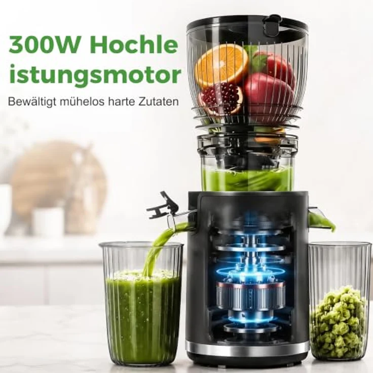 YASHE Slow Juicer, 300W Entsafter mit 148 mm Einfüllschacht für ganze Früchte, BPA-frei, ideal für Nussmilch & Saft, leicht zu reinigen – Bild 4