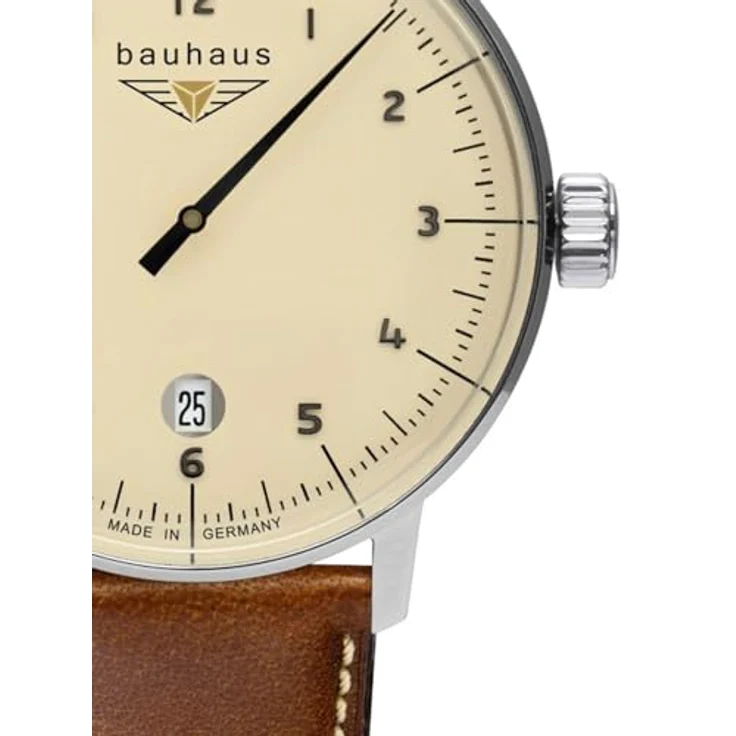 Bauhaus Herrenuhr mit Lederband Ronda Quarz Monotimer Einzeigeruhr Datum 2042-5, Made in Germany, Braun – Bild 2