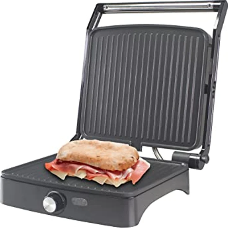 BEPER P101TOS502 Multifunktionsgrill, Panini Maker, Bakelite/Stahl,1800W, Grillplatte 28x25 cm, 180°-Öffnung, Thermostat verstellbar, Fettauffangschale, in Schwarz – Bild 2