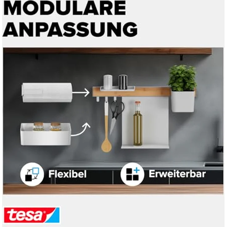 tesa Organizer – Küchenregal zur Aufbewahrung von Gewürzen, Wandmontage ohne Bohren - Weiß – Bild 3