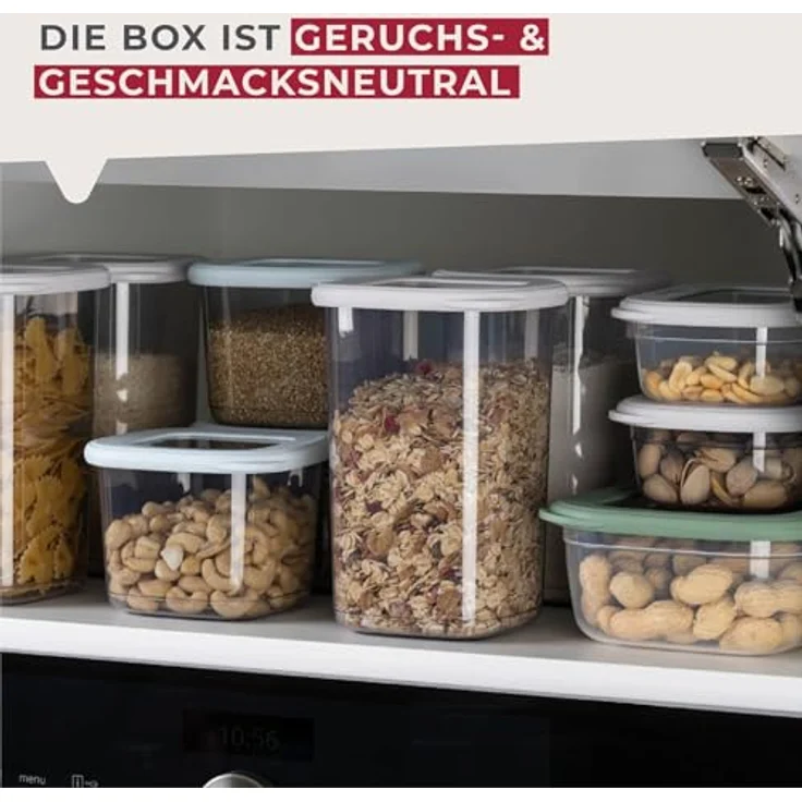 FACKELMANN Vorratsbox 1200ml, transparente Aufbewahrungsbox mit rauchgrünem Deckel, spülmaschinenfest, ideal für Meal Prep und unterwegs – Bild 2
